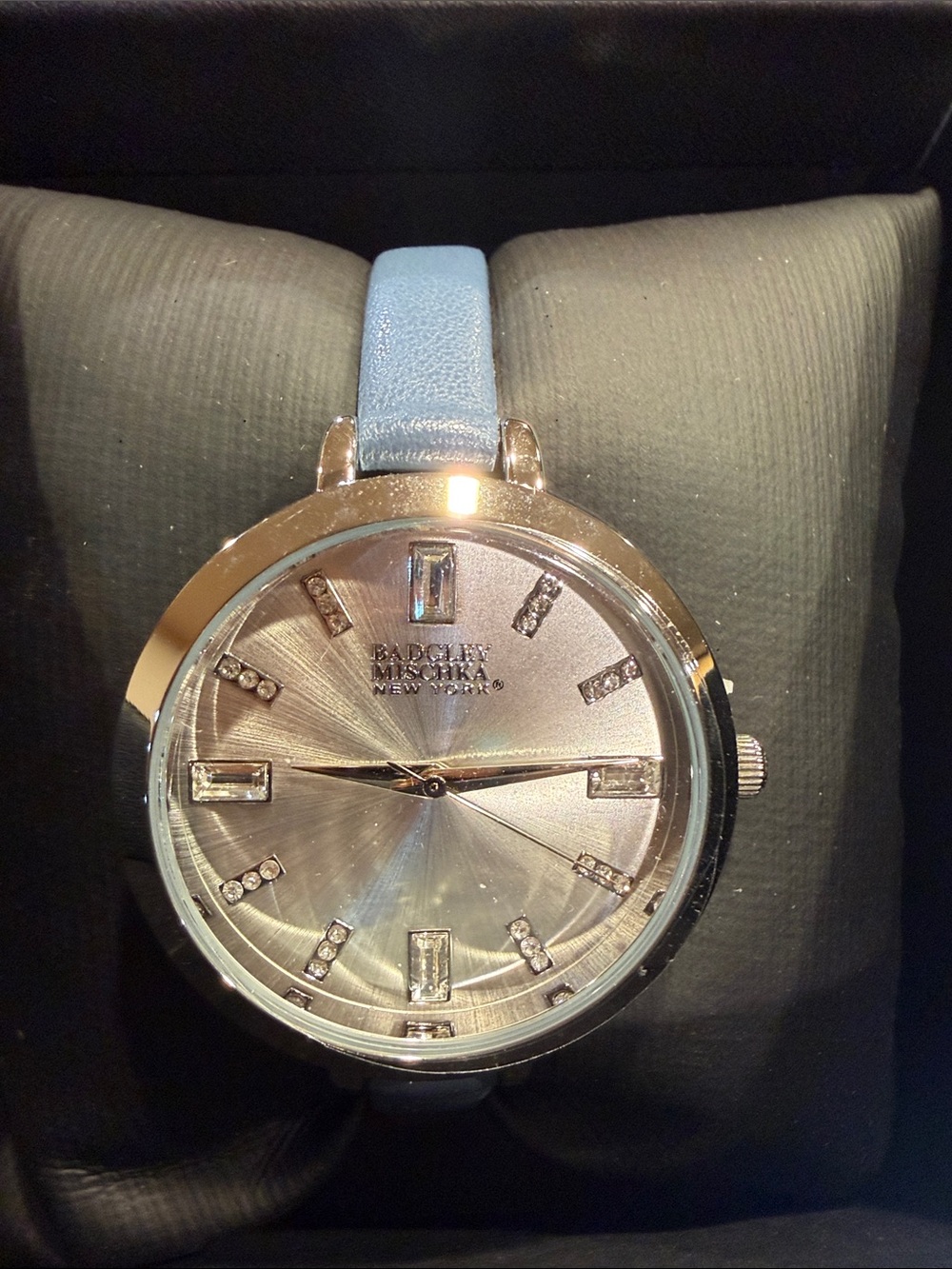 Badgley Mischka Silver Dial Watch with Light Blue Strap